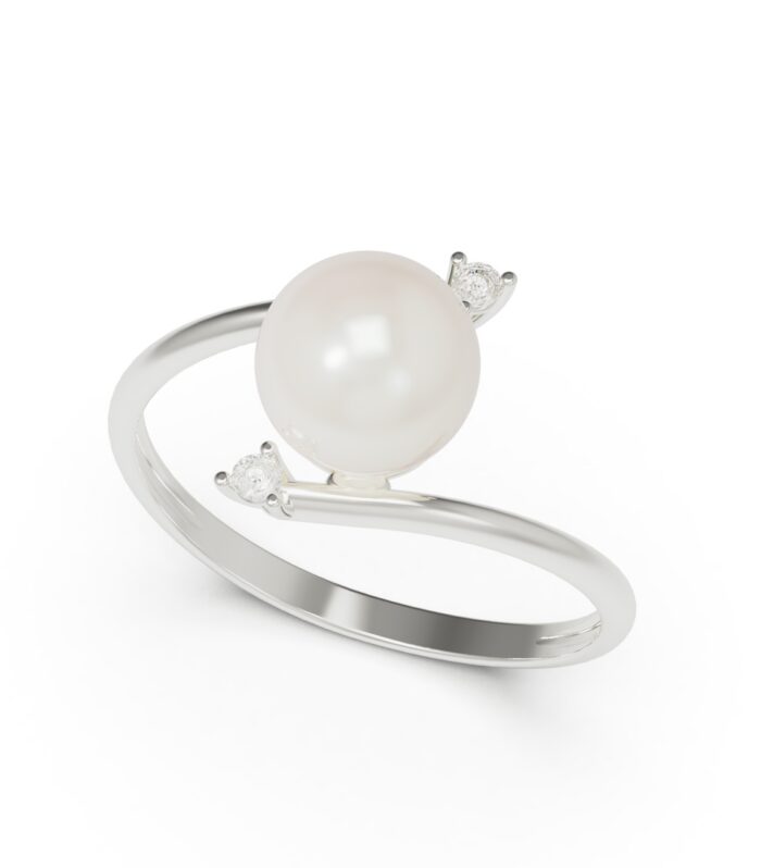 Anello Oro Bianco Perla Akoja