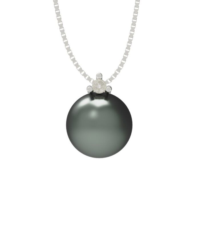Girocollo Oro Bianco Perla Fresh Water con Diamanti