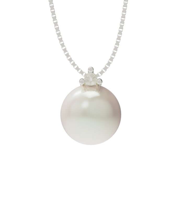 Girocollo Oro Bianco Perla Akoja con Diamanti