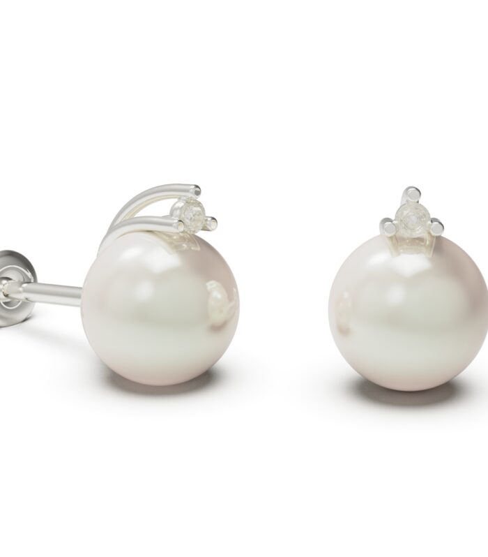 Orecchini Oro Bianco Perla Akoja con Diamanti